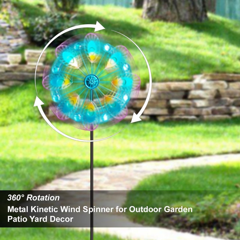 Senflame Metal Peacock Wind Spinner for Outdoor Garden Decor - 36 Inch Height Feather Wind Catcher with Stake, Lawn & Patio Art, Weather-Resistant Yar - Image 4